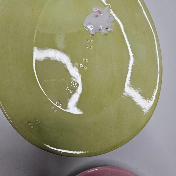 Williams-Sonoma 4pc Egg Plate‎ Platter Pastel Glaze 9" Easter Bunny Set #1 - Picture 6 of 9